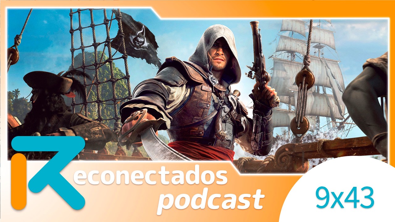 portada del podcast con assassin's creed black flag resynced de protagonista.